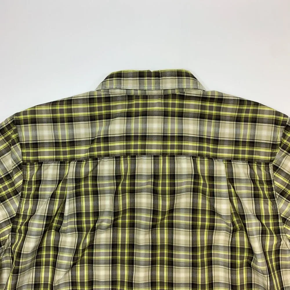 The North Face Button Up Shirt Mens L Large Yellow Pine Knot Woven Nylon Blend